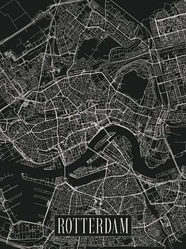 Stadskaart Rotterdam - Stad - Donkere variant - Zuid-Holland Plattegrond van Locus Studio