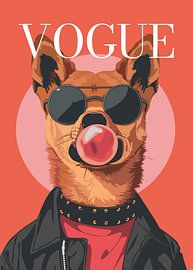 dog stylish wearing sunglasses blowing pink bubble gum vogue poster by Cross
