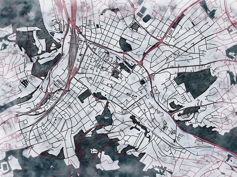 Map of Hagen with the style 'White Winter' by Maporia