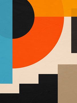 Geometrisch abstracte kunst, blauwe, oranje en zwarte tinten van Online Arts