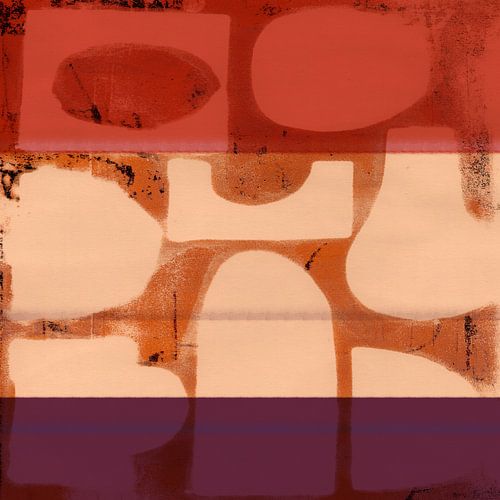 Abstracte vormen in verbrand oranje, warm rood en paars