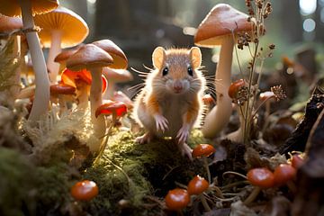 Muizen op zoek naar paddenstoelen