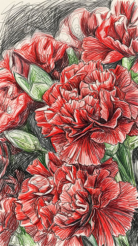 CARNATION SCRIBBLE ART PENCIL SKETCH - METAL POSTER