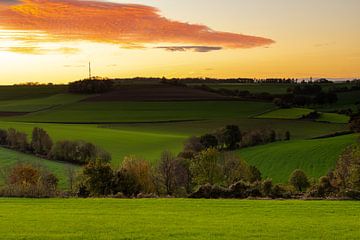 Lever de soleil coloré sur le domaine viticole Fromberg, dans le sud du Limbourg. sur Kim Willems