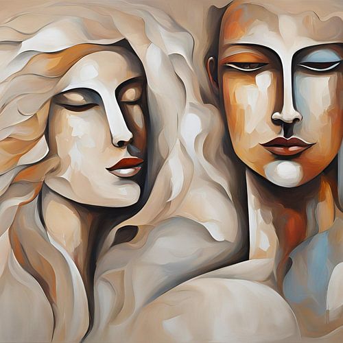 The Face Of Two Couple Schilderij