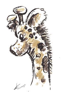 Art pour chambre d'enfant Illustration joyeuse d'une girafe sur Emiel de Lange