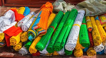 Rolled prayer flags at the temple, Tibet by Rietje Bulthuis