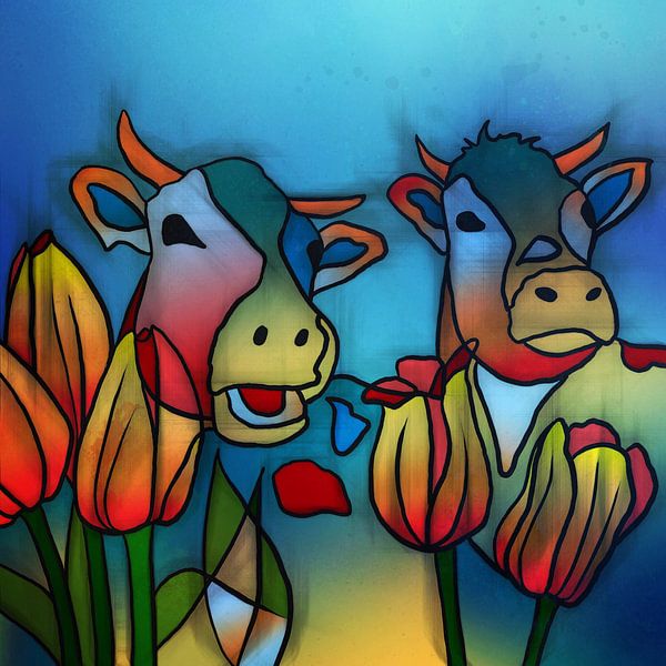 Vaches et tulipes par Yolanda Bruggeman