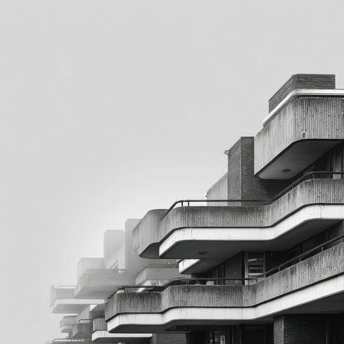 Minimalistische Brutalistische Architectuur in Mist