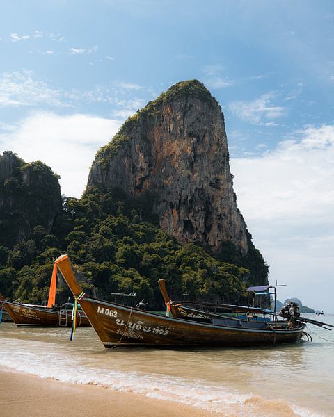 Railay Beach in Thailand with longtail boats by Ian Schepers