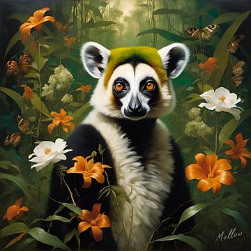 Jungle Flora Surrealisme: Lemur van Mellow Art