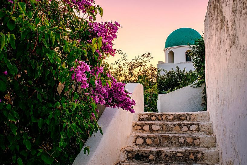 Staircase with colourful flowers by Poster Art Shop