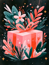 Cadeau rose féérique aux motifs botaniques hivernaux sur Mosaic Dialogue