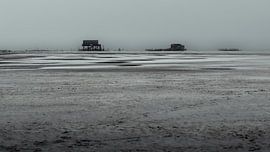 Pfahlbauten im Winterwattenmeer von Reblick
