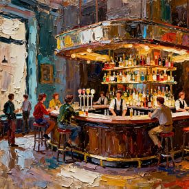 Une scène de bar animée dans un style impressionniste sur Kristin M