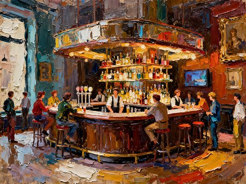 Levendige barscène in impressionistische stijl