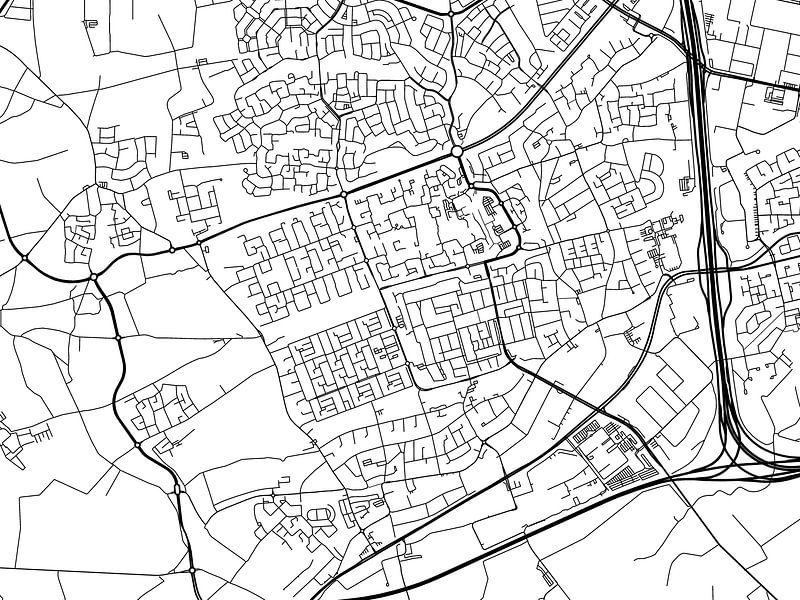 Map of Veldhoven in Black and Wite by De Kaartenwinkel