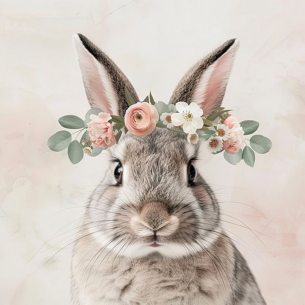 Kaninchen mit Blumen von Poster Art Shop
