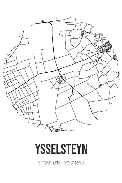 Ysselsteyn (Limburg) | Map | Black and white by Prints of Place