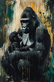 Gorilla beschützt liebevoll sein Junges von Imperial Art House
