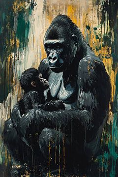 Gorilla beschützt liebevoll sein Junges von Imperial Art House