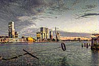 Stijlvol Schilderij Rotterdam: Ruige Impressie van de maas en skyline Rotterdam van Slimme Kunst.nl thumbnail