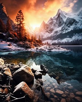 Lever de soleil sur un lac de montagne sur fernlichtsicht