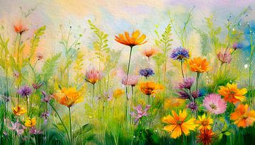 Lente! Wilde bloemen in de border. van Studio Pieternel