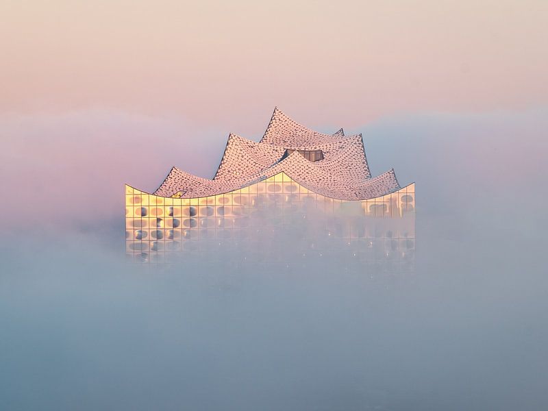 Elbphilharmonie Hamburg in de mist van Nils Steiner