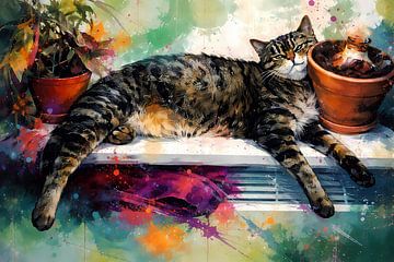 Cyperse kat in vesterbank van Linda de Klein