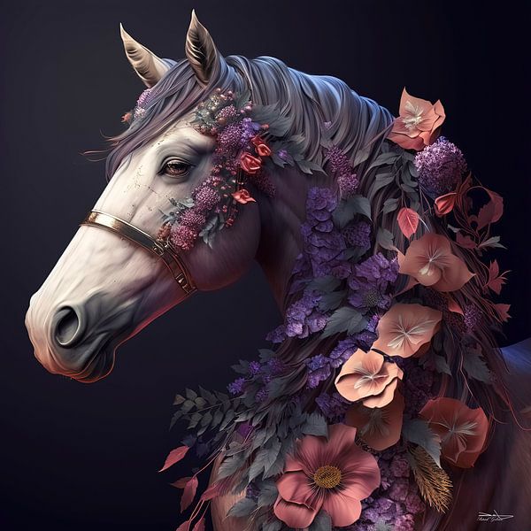 Pferd mit Blumen von Gelissen Artworks