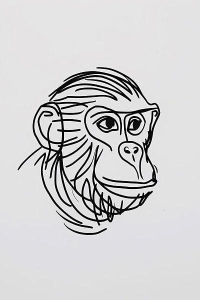 Dessin minimaliste en noir et blanc d'un singe par Art & Soul Creations