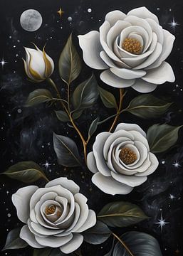 weiße Rose in Schwarz