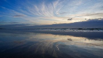 Sunset North Sea Coast Seaside Netherlands Blue Gold Calm 16x9 by Martijn Jebbink Photography