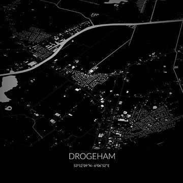 Black-and-white map of Drogeham, Fryslan. by Rezona