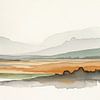 Serene Valley: Minimalistische abstrakte Aquarell-Berglandschaft von Syapaat syapaat
