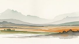 Serene Valley: Minimalistische abstrakte Aquarell-Berglandschaft