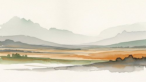 Serene Valley: Minimalistische abstrakte Aquarell-Berglandschaft