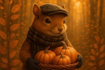 Herfst eekhoorn met drie pompoenen van Art & Soul Creations