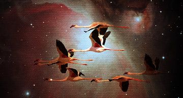 Flamingos in the evening sky mixed media by Werner Lehmann