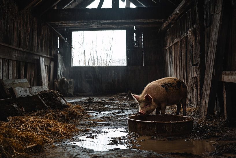Einsames Schwein in alter Scheune von Art & Soul Creations