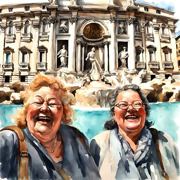 2 gezellige dames bij de trevifontein van De gezellige Dames