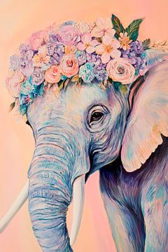 Bloemenolifant met krans van Poster Art Shop