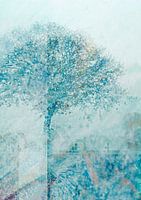 Tempera - Blue Green Abstract Tree Fresco style image composition