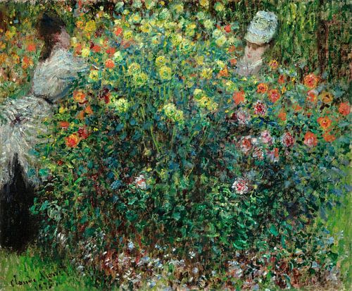 Twee vrouwen tussen de bloemen, Claude Monet