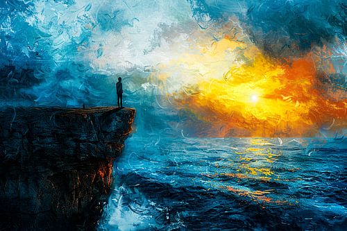 Klif silhouet en zonsondergang