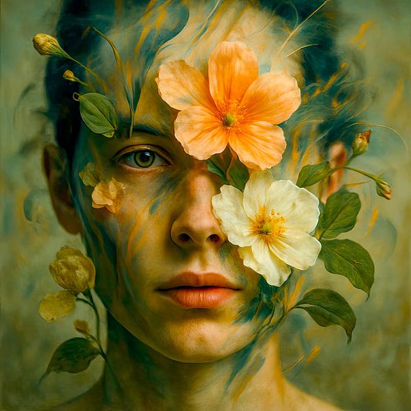 Gesichter des Lichts: Blüte im inneren Sturm von Klaus Tesching - Art-AI