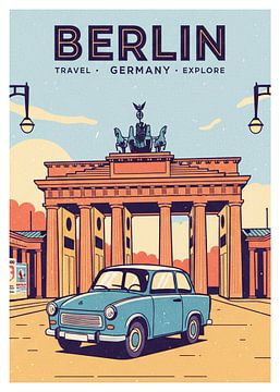 Old Car Front of Monument Symbols Building by Artkreator