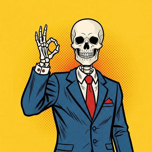 Skelet zakenman Pop Art - Stijlvolle schedel in pak Illustratie