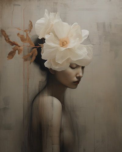 Modern portret met bloemen in pastelkleuren